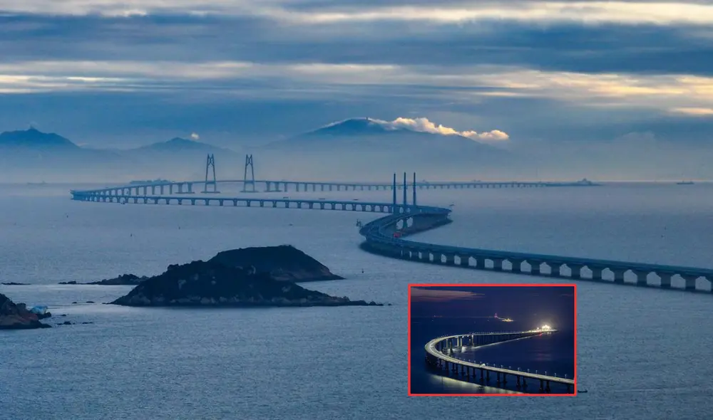 El Puente Hong Kong-Zhuhai-Macao (HZMB) es un impresionante megaproyecto de 55 kilómetros que conecta Hong Kong, Zhuhai y Macao a través del Delta del Río Perla en China. Foto: composición LR/DW/Pueblo en Línea