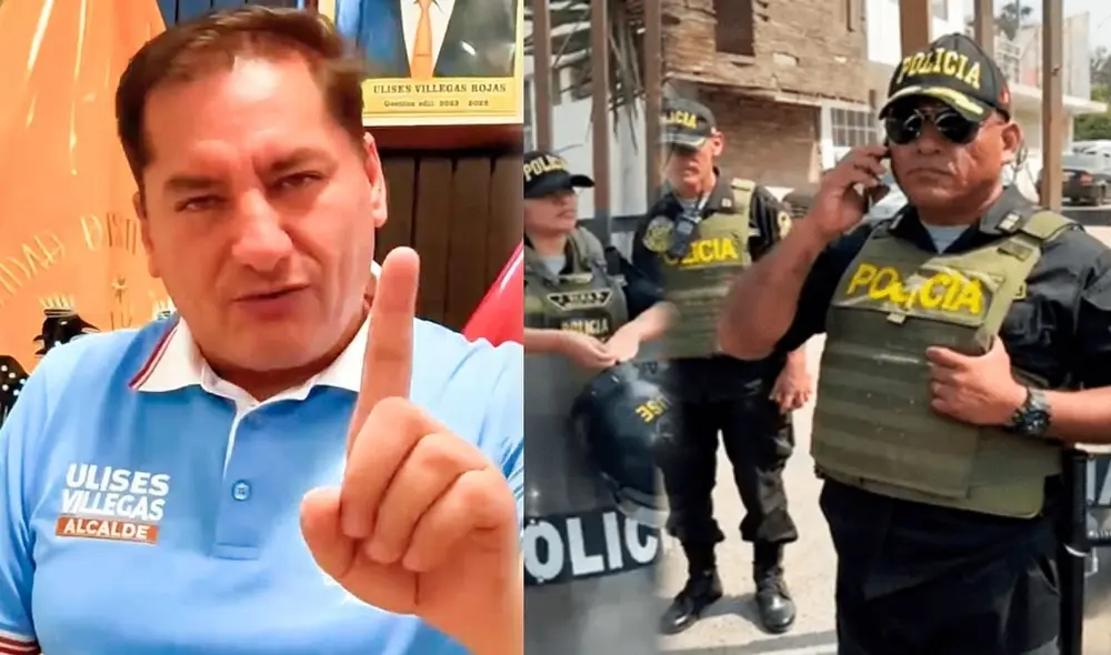 Policía Nacional impide el paso alcalde de Comas a la inauguración de colegio Bicentenario. Foto: Municipalidad de Comas