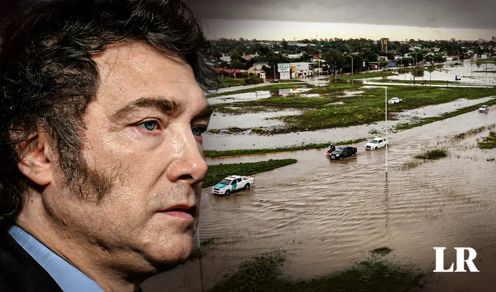 Milei asistió a Bahía Blanca acompañado de una comitiva reducida. Foto: composición LR / AFP