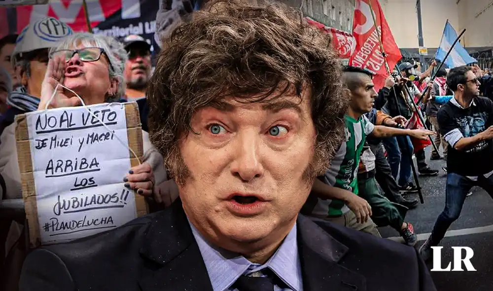 Jubilados de Argentina protestan contra políticas de ajuste de Javier Milei, respaldados por hinchas de fútbol y sindicatos. Foto: composición LR Jubilados de Argentina protestan contra políticas de ajuste de Javier Milei, respaldados por hinchas de fútbol y sindicatos. Foto: composición LR