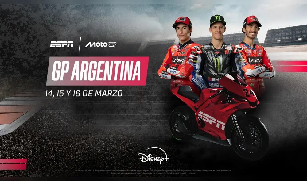 El Gran Premio de Argentina de MotoGP 2025 será transmitido por ESPN y Disney Plus.