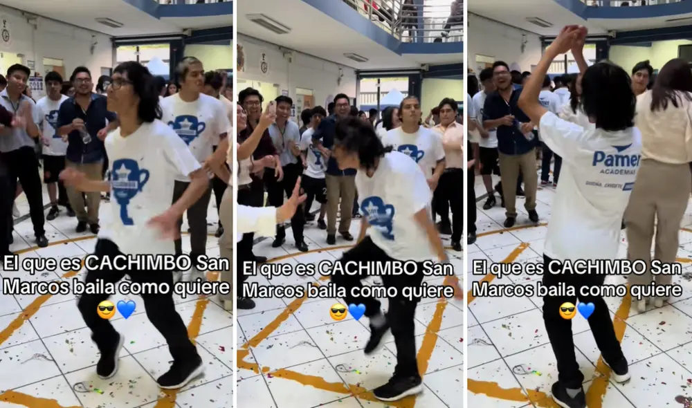 El cachimbo de la UNMSM desató furor por sus singulares pasos de baile. Foto: composición LR/TikTok/Academia Pamer