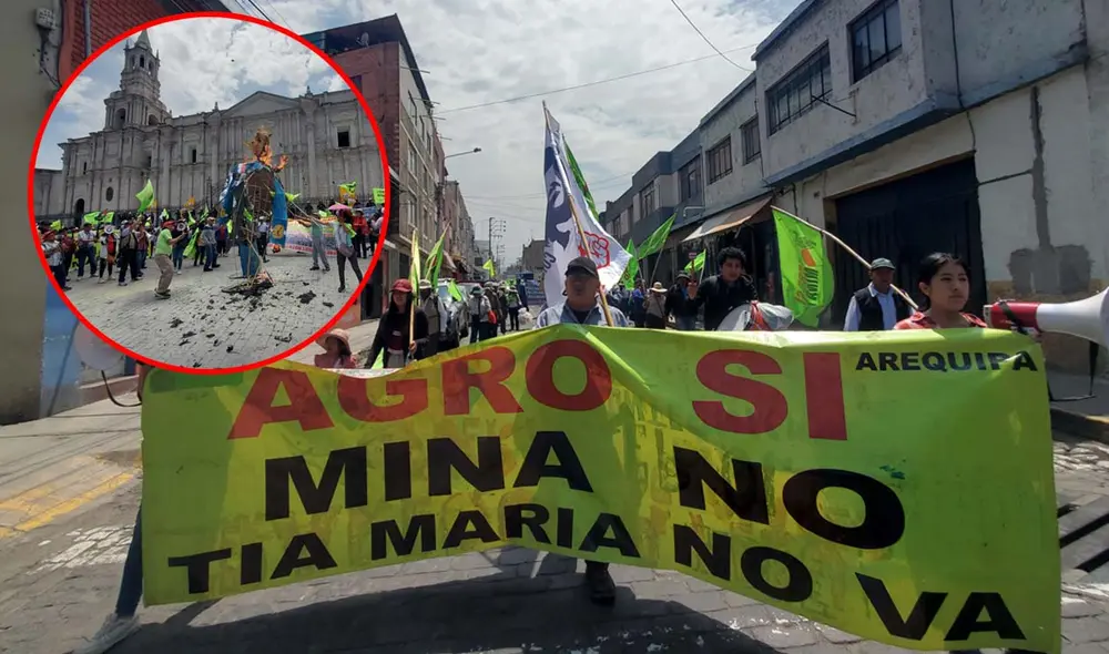 Manifestaciones en Arequipa contra Tía María llegaron a la Plaza de Armas. Foto: Leonela Aquino - La República.
