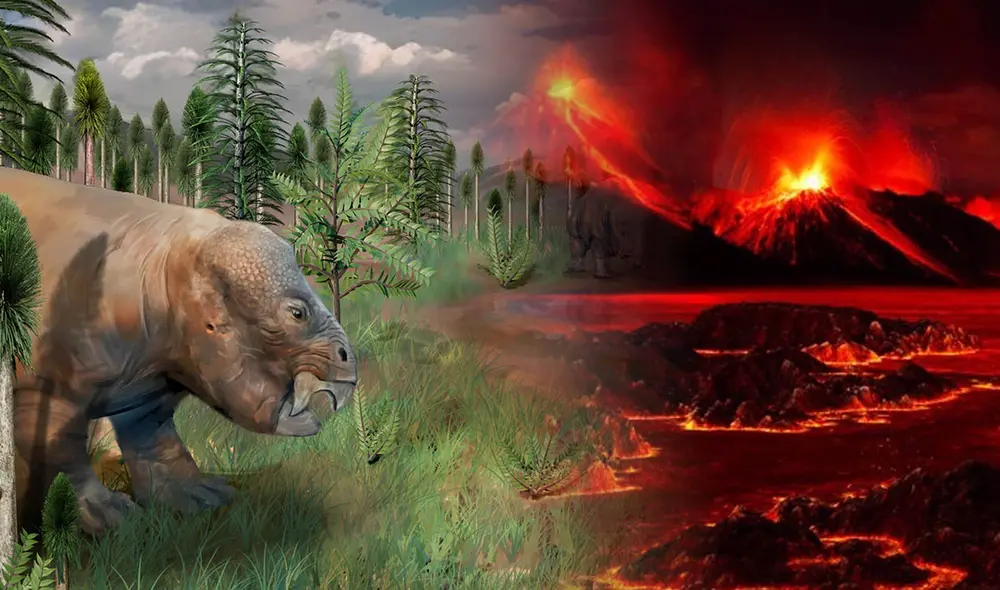 Un estudio en Science Advances revela que ciertos ecosistemas en la cuenca de Turpan-Hami, China, sobrevivieron a la extinción masiva del Pérmico, eliminando así la idea de una aniquilación total. Foto: composición LR/ DH Yang/Europa Press