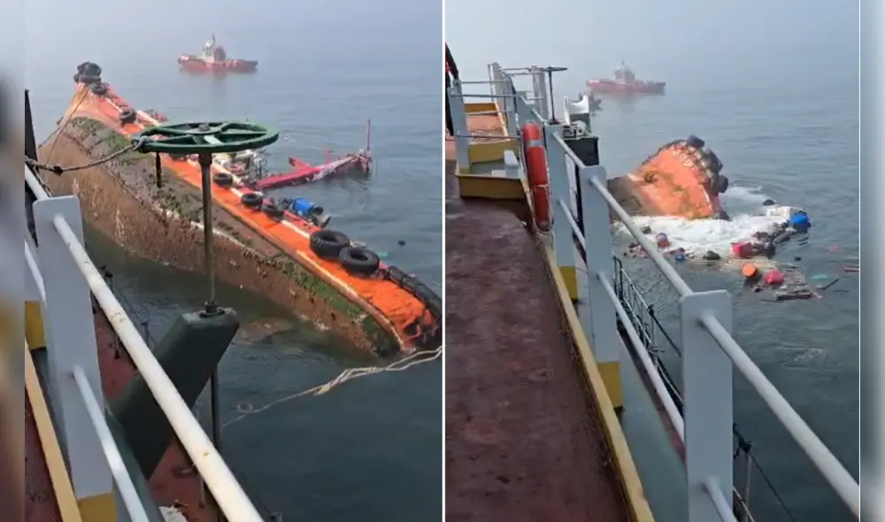 Navío terminó hundido a causa del impacto con la remolcadora. Foto: Difusión Navío terminó hundido a causa del impacto con la remolcadora. Foto: Difusión