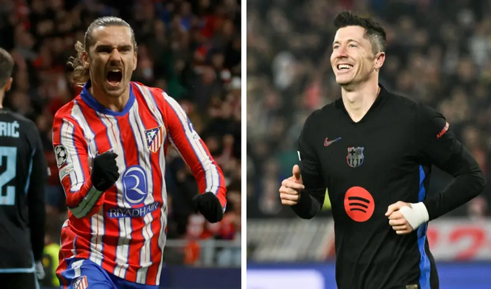 Antoine Griezmann y Robert Lewandowski se perfilan como titulares en este Atlético de Madrid vs Barcelona. Foto: composición de LR/AFP