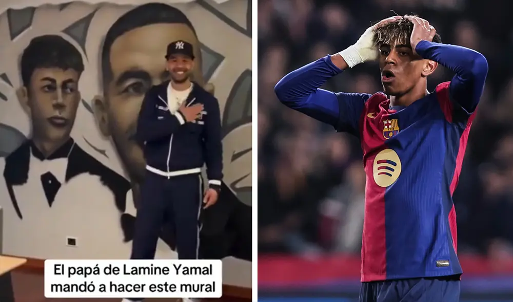 En el mural de Lamine Yamal y su padre, la figura del hombre ocupa un espacio considerable a comparación del jugador. Foto: composición de LR/captura de Instagram/Europa Press En el mural de Lamine Yamal y su padre, la figura del hombre ocupa un espacio considerable a comparación del jugador. Foto: composición de LR/captura de Instagram/Europa Press