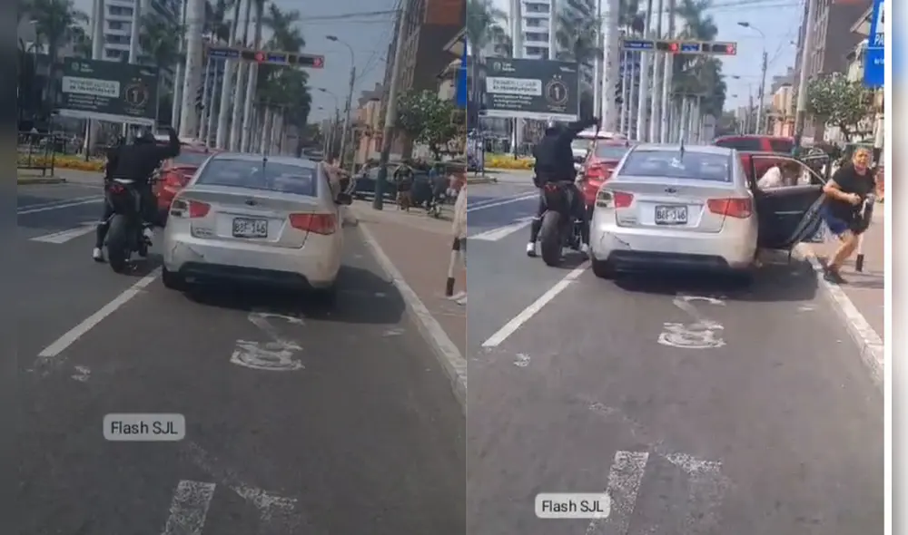 San Isidro: motorizado rompe lunas de un colectivero a plena luz del día en transitada avenida Arequipa. Video: Difusión