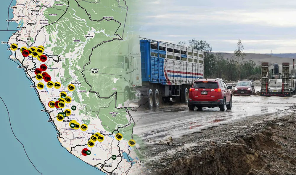 Se registran bloqueos en distintas carreteras del país tras intensas lluvias. Foto: Composición Jazmín Ceras/LR/Andina/Sutrán