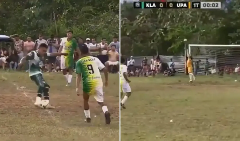 El golazo de media cancha de ‘Robinho’ no fue suficiente para evitar que Kechwas Lamistas empate 1 a 1 contra Unión Pamashto en la Copa Perú. Foto: composición LR/captura de Millenium Deportes