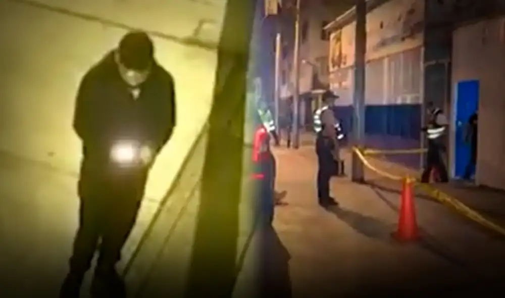 Las cámaras de seguridad captaron al sujeto detonando un explosivo en la puerta del local. Foto: Composición LR