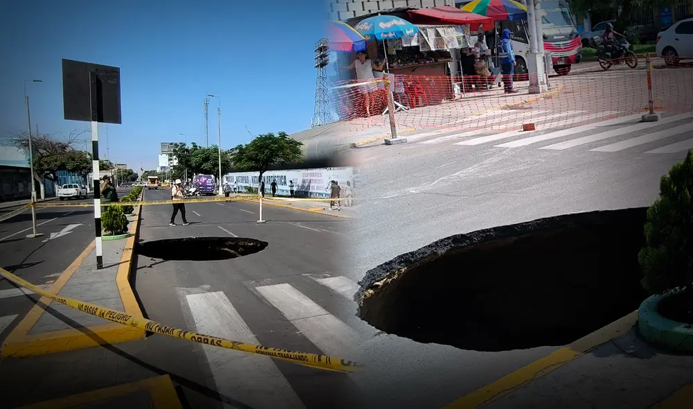 El enorme forado en la avenida España generó a preocupación de los transeúntes y conductores. Foto: Composición LR