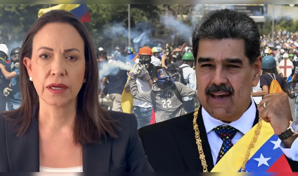 La líder opositora venezolana, María Corina Machado, advierte que Venezuela se convirtió en "el país más pobre de la región" bajo el régimen de Maduro. Foto: composición LR