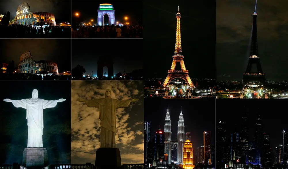 Monumentos icónicos del mundo, como la Torre Eiffel y el Coliseo, se sumarán a la Hora del Planeta 2025. Foto: composición LR/EFE/AFP/difusión. Monumentos icónicos del mundo, como la Torre Eiffel y el Coliseo, se sumarán a la Hora del Planeta 2025. Foto: composición LR/EFE/AFP/difusión.