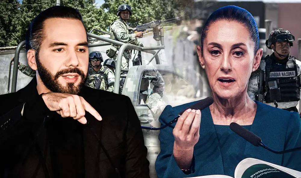 Claudia Sheinbaum defiende la política de seguridad de México tras críticas de Nayib Bukele. La mandataria pidió respeto hacia las decisiones soberanas del país. Foto: composición LR/AFP Claudia Sheinbaum defiende la política de seguridad de México tras críticas de Nayib Bukele. La mandataria pidió respeto hacia las decisiones soberanas del país. Foto: composición LR/AFP