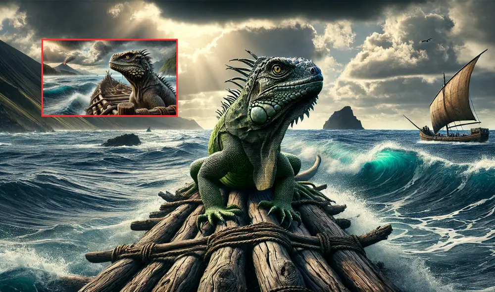 Un estudio reciente revela que las iguanas que actualmente viven en las islas del Pacífico podrían haber protagonizado el viaje más extenso jamás registrado por un animal vertebrado. Foto: composición LR/chatgpt Un estudio reciente revela que las iguanas que actualmente viven en las islas del Pacífico podrían haber protagonizado el viaje más extenso jamás registrado por un animal vertebrado. Foto: composición LR/chatgpt