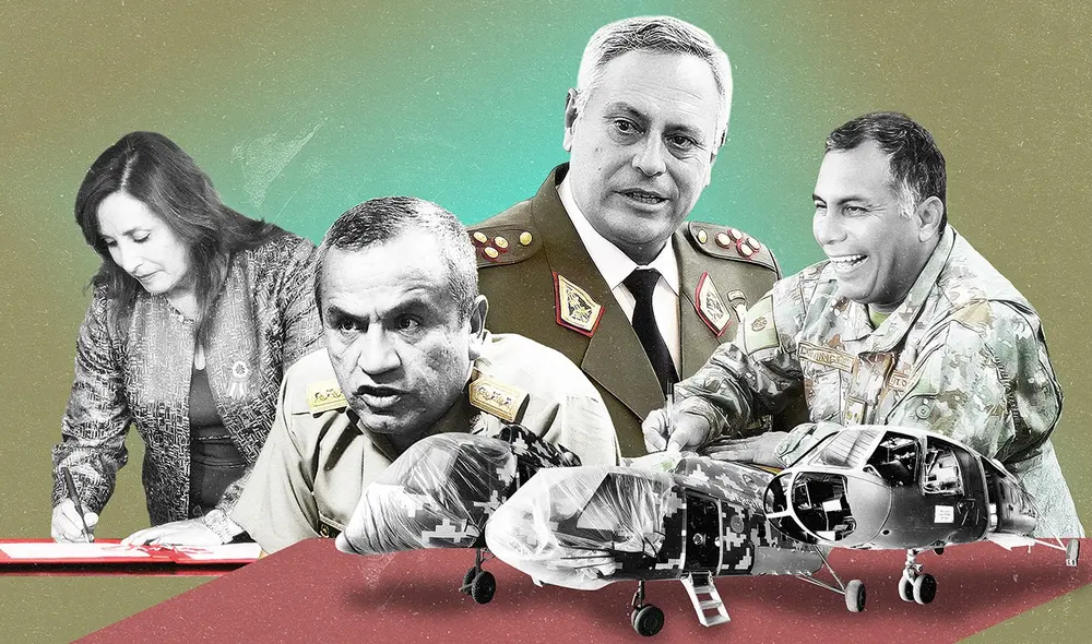 La presidenta aprobó la contratación de reparación de helicópteros que implican a los generales David Ojeda, Oswaldo Calle y Aldo Domínguez Peralta. Foto: composición LR