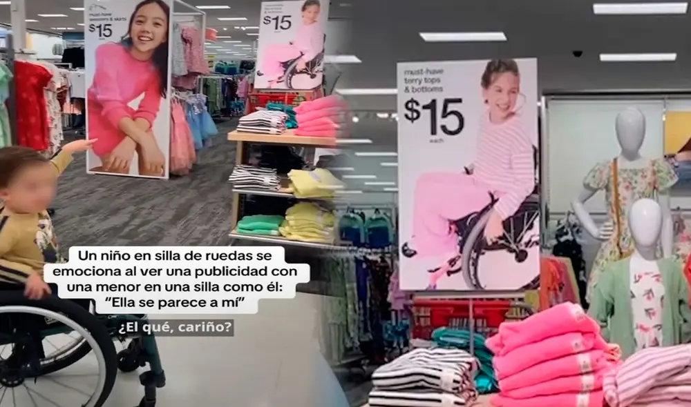 El pequeño no podía creer que otra menor en silla de ruedas estuviera en el cartel publicitario. Foto: composición LR/ TikTok/ @ezbruhhspinz