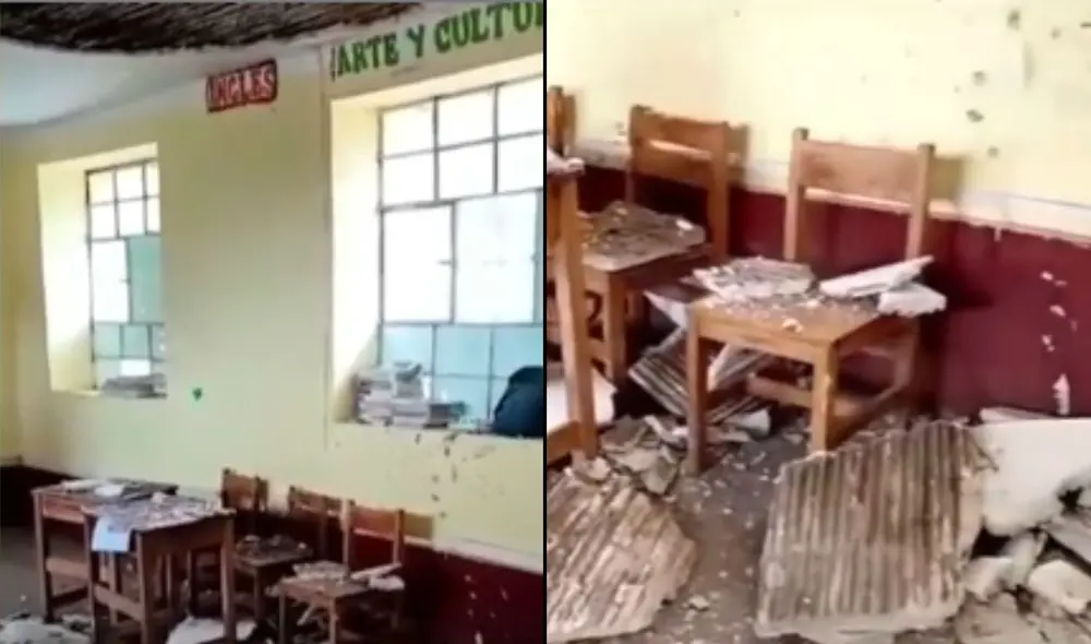 Colegio declarado no habitable en Ayacucho sigue operando pese a riesgos para estudiantes. Foto: captura Canal N