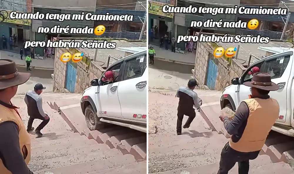 "¿Cómo subió el carro hasta ahí?", reaccionaron usuarios en redes sociales. Foto: composición LR/ TikTok