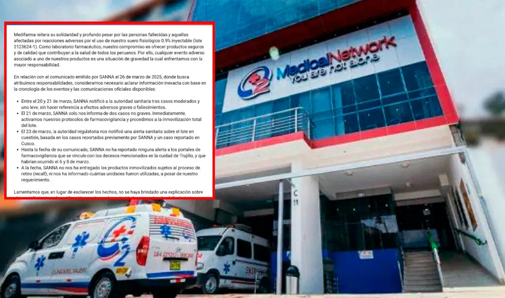 Comunicado de Medifarma tras el fallecimiento de paciente. Foto: Composición LR