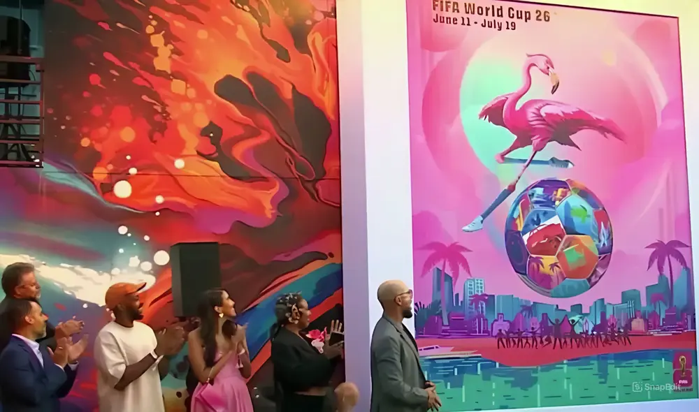 Descubre el cartel oficial de Miami para la Copa Mundial FIFA 2026, una obra artística que celebra la cultura y el fútbol. Conoce los detalles del diseño y el papel de Miami en el torneo. Foto: Diario 21.
