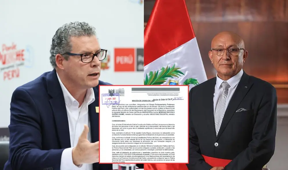 Morgan Quero y Julio Díaz Zulueta fueron citados a declarar ante el Congreso sobre las acciones tomadas contra las extorsiones a colegios | Composición: LR. Morgan Quero y Julio Díaz Zulueta fueron citados a declarar ante el Congreso sobre las acciones tomadas contra las extorsiones a colegios | Composición: LR.