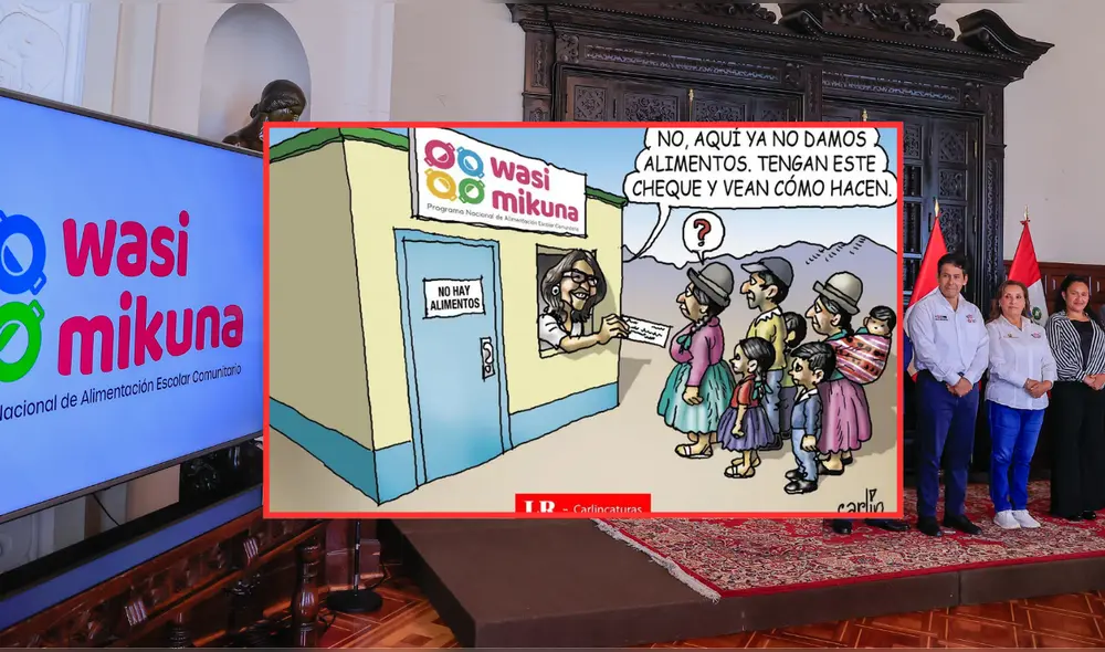 El caricaturista Carlos Tovar ilustró la decisión del Gobierno de trasladar a los padres la compra de alimentos para Wasi Mikuna, tras los escándalos en Qali Warma. | Composición LR.