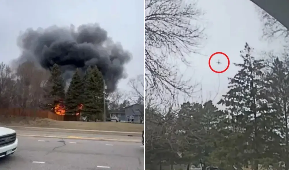 Restos del avión monomotor tras impactar contra una vivienda en Brooklyn Park, Minnesota. La explosión causó un incendio que fue controlado por los bomberos. Autoridades analizan posibles fallas mecánicas. Foto: composición LR/New York Post