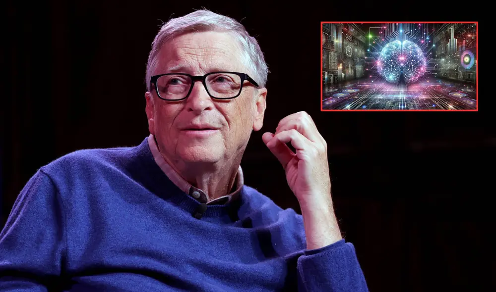 Bill Gates explica la importancia de la IA en un futuro. Foto: composición LR/GQ México/chatgpt