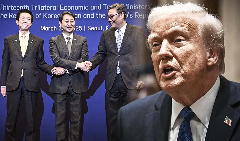 En plena tensión por las nuevas medidas comerciales de EE.UU., Corea del Sur, China y Japón se reúnen tras cinco años y acuerdan una estrategia común frente al proteccionismo de Washington. Foto: composición LR/AFP En plena tensión por las nuevas medidas comerciales de EE.UU., Corea del Sur, China y Japón se reúnen tras cinco años y acuerdan una estrategia común frente al proteccionismo de Washington. Foto: composición LR/AFP