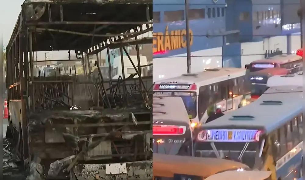 Intenso tráfico en Panamericana Norte luego de que bus se incendiara. Foto: Composición LR/Captura de pantalla de accidente Intenso tráfico en Panamericana Norte luego de que bus se incendiara. Foto: Composición LR/Captura de pantalla de accidente