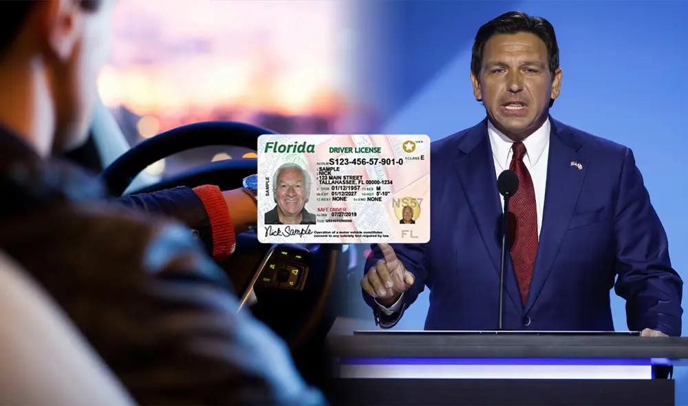 El gobernador Ron DeSantis firmó la Ley HB 1589, que establece sanciones más estrictas por la falta de licencia de conducir Foto: composición LR/ Newsweek/ flhsmv