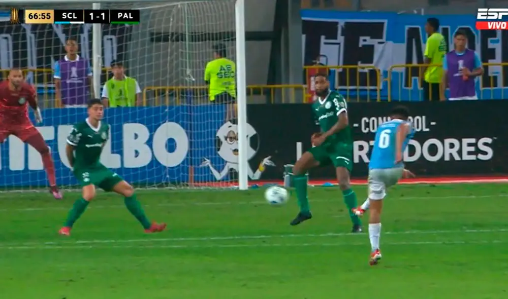 Jesús Pretell convirtió el empate de Sporting Cristal con un tremendo remate desde fuera del área. Foto: captura/ESPN