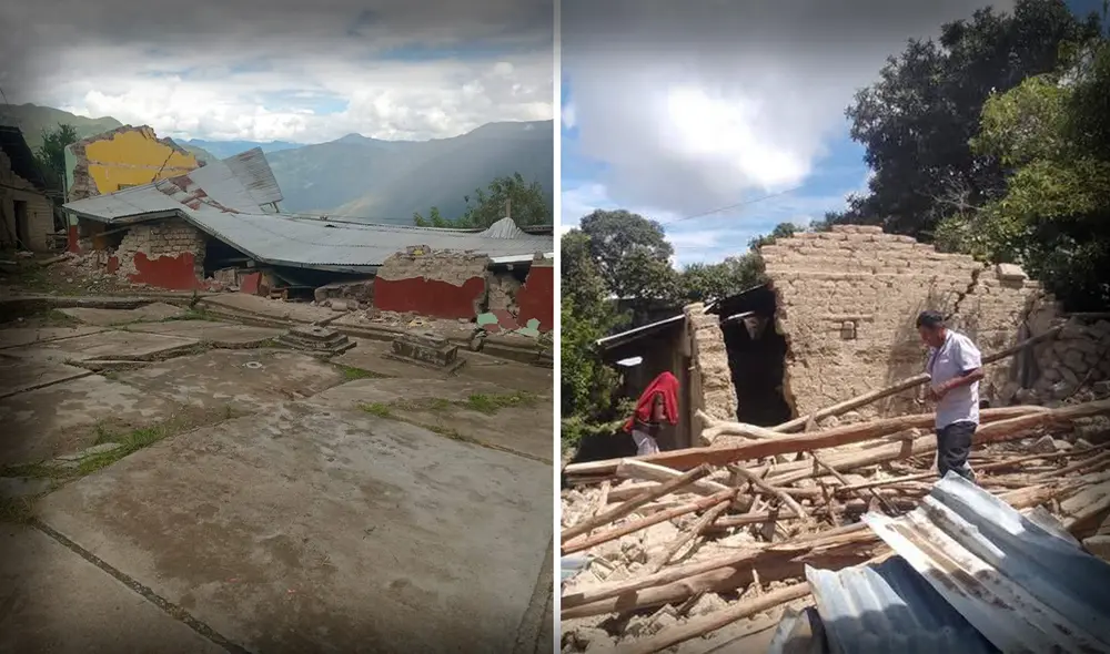 Escuela y viviendas derrumbadas en el caserío de Chaupe. Foto: composición LR/difusión