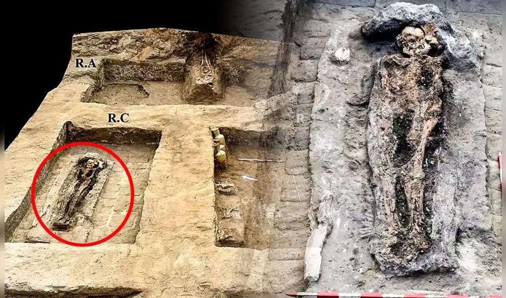 La tumba, levantada con ladrillos de barro, incluye una cámara funeraria principal y tres salas contiguas. Foto: Composición LR/Ministerio de Turismo y Patrimonio de Egipto.