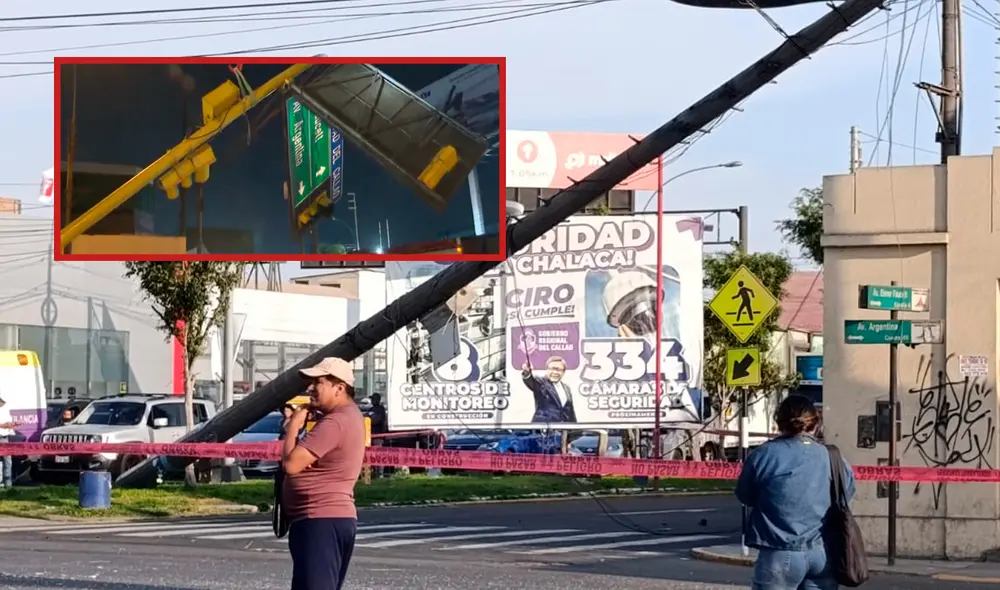 Semáforo en Faucett sufre caída tras desplome de poste. Foto: composición LR/difusión