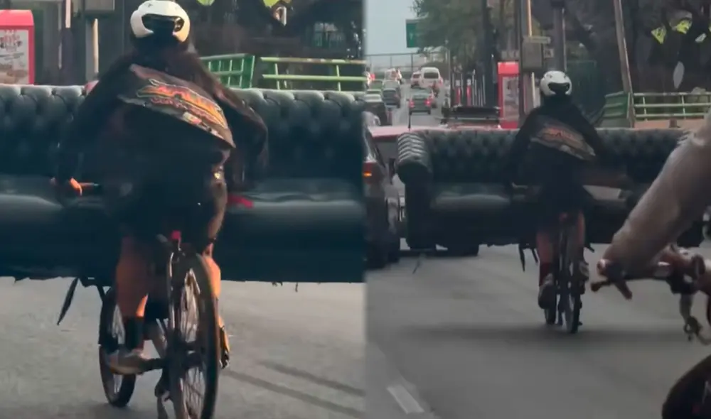 Las imágenes sorprendieron por la habilidad del joven para transportar semejante mueble. Foto: composición LR/ TikTok / @yosoy_bk