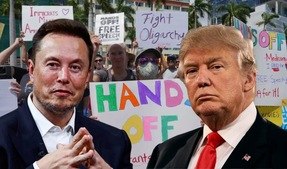 Las manifestaciones "Manos Fuera" surgen tras pérdidas en Wall Street y temores de una guerra comercial y recesión. Foto: Composición LR/Chicago Tribune/PNG Wing/La Tercera