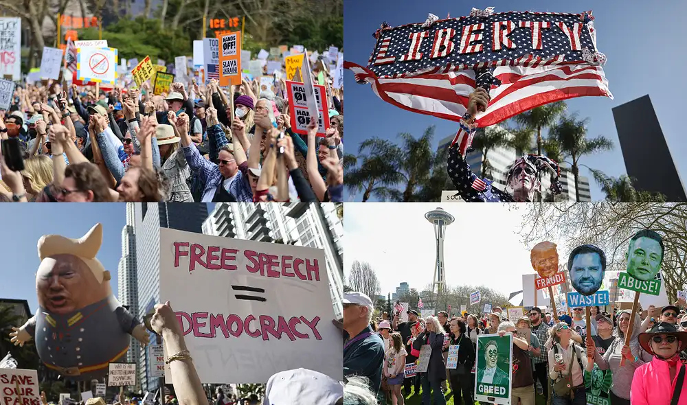 Estas protestas se han convertido en la movilización más grande en Estados Unidos desde el regreso de Donald Trump a la Casa Blanca. Foto: composición LR/AFP.