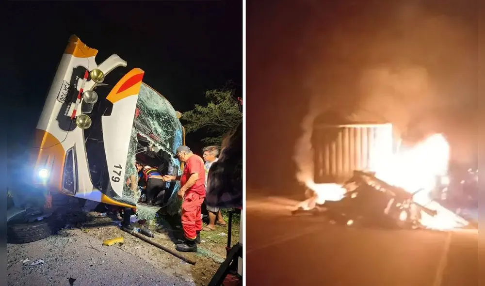 Accidente en Olmos dejó varios heridos y carretera bloqueada parcialmente. Foto: composición LR/difusión