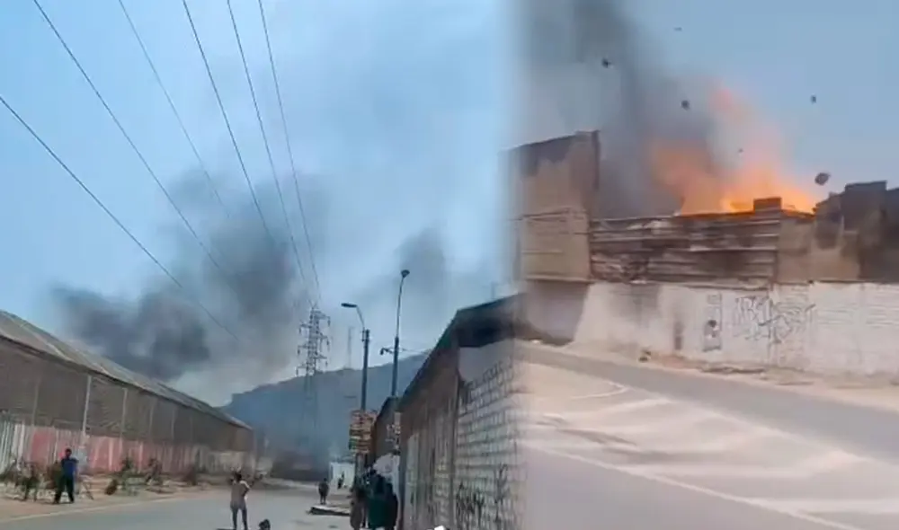 El incendio se reporta en una fábrica en Cajamarquilla, frente al mercado Chacra. Foto: composición LR El incendio se reporta en una fábrica en Cajamarquilla, frente al mercado Chacra. Foto: composición LR