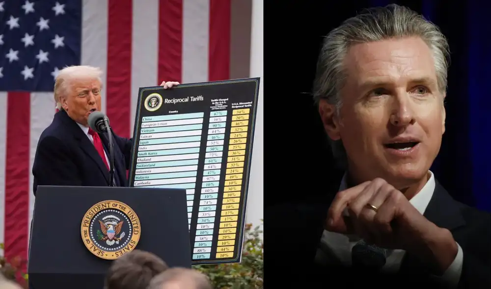 Gavin Newsom afirmó que los aranceles de Trump "castigan injustamente a los californianos" y que su estado no puede quedarse de brazos cruzados. Foto: composición LR/ BBC