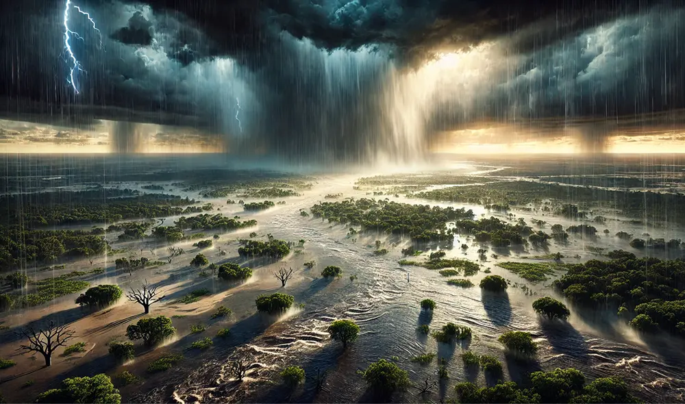 Estimaciones meteorológicas de AccuWeather, obtenidas mediante satélites, pronostican lluvias torrenciales en Estados Unidos. Foto: ChatGPT IA