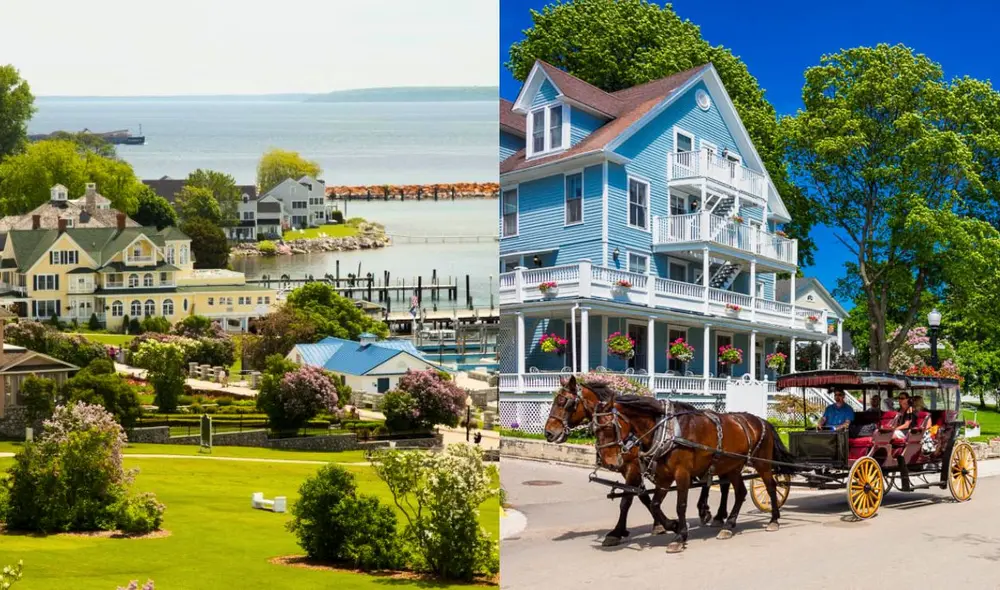 Mackinac, una isla en Michigan donde se prohíben los vehículos motorizados, ofrece un transporte tradicional en carruajes y bicicletas. Mackinac, una isla en Michigan donde se prohíben los vehículos motorizados, ofrece un transporte tradicional en carruajes y bicicletas.