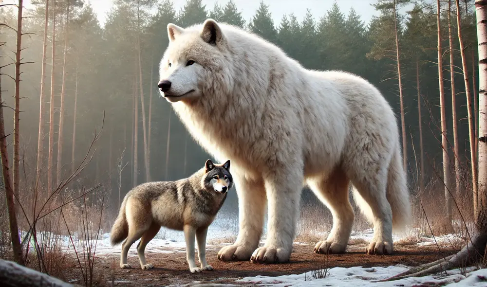 Los lobos gigantes o terribles de América del Norte podían alcanzar un peso cercano a los 70 kilogramos. Foto: IA Los lobos gigantes o terribles de América del Norte podían alcanzar un peso cercano a los 70 kilogramos. Foto: IA