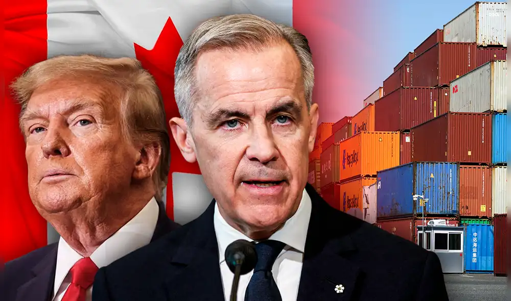 El primer ministro Mark Carney anunció que el impuesto afectará modelos no conformes al tratado T-MEC y entrará en vigor a la medianoche. Foto: Composición LR/AFP. El primer ministro Mark Carney anunció que el impuesto afectará modelos no conformes al tratado T-MEC y entrará en vigor a la medianoche. Foto: Composición LR/AFP.