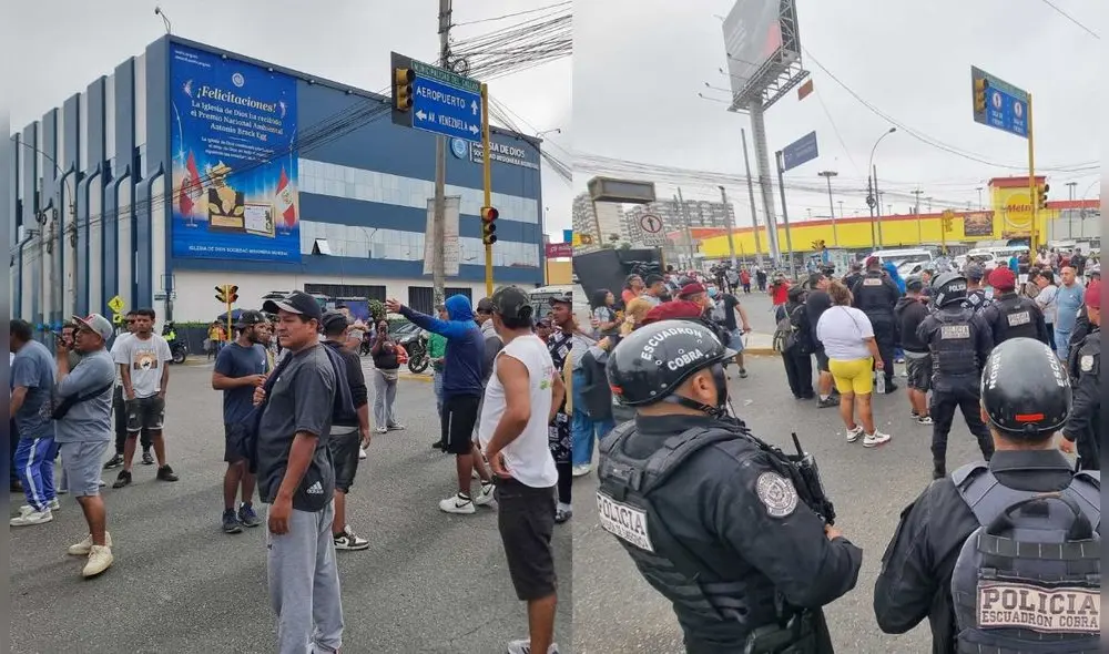 Zonas de av. Venezuela son bloqueadas por transportistas tras muerte de chofer y policía se encuentra en la zona resguardando. Foto: Composición LR/URPI