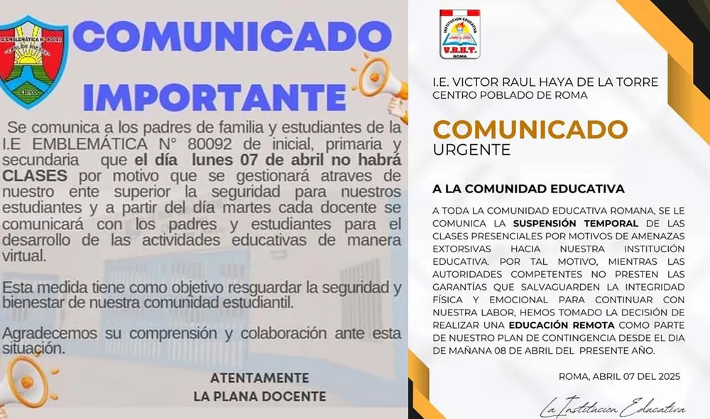 Colegios emitieron comunicados suspendiendo labores.