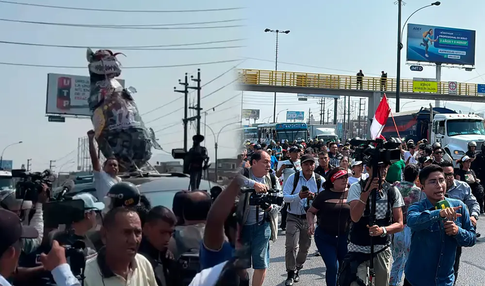 Enfrentamientos entre transportistas y policías cerca al óvalo Habich. Foto: Composición LR